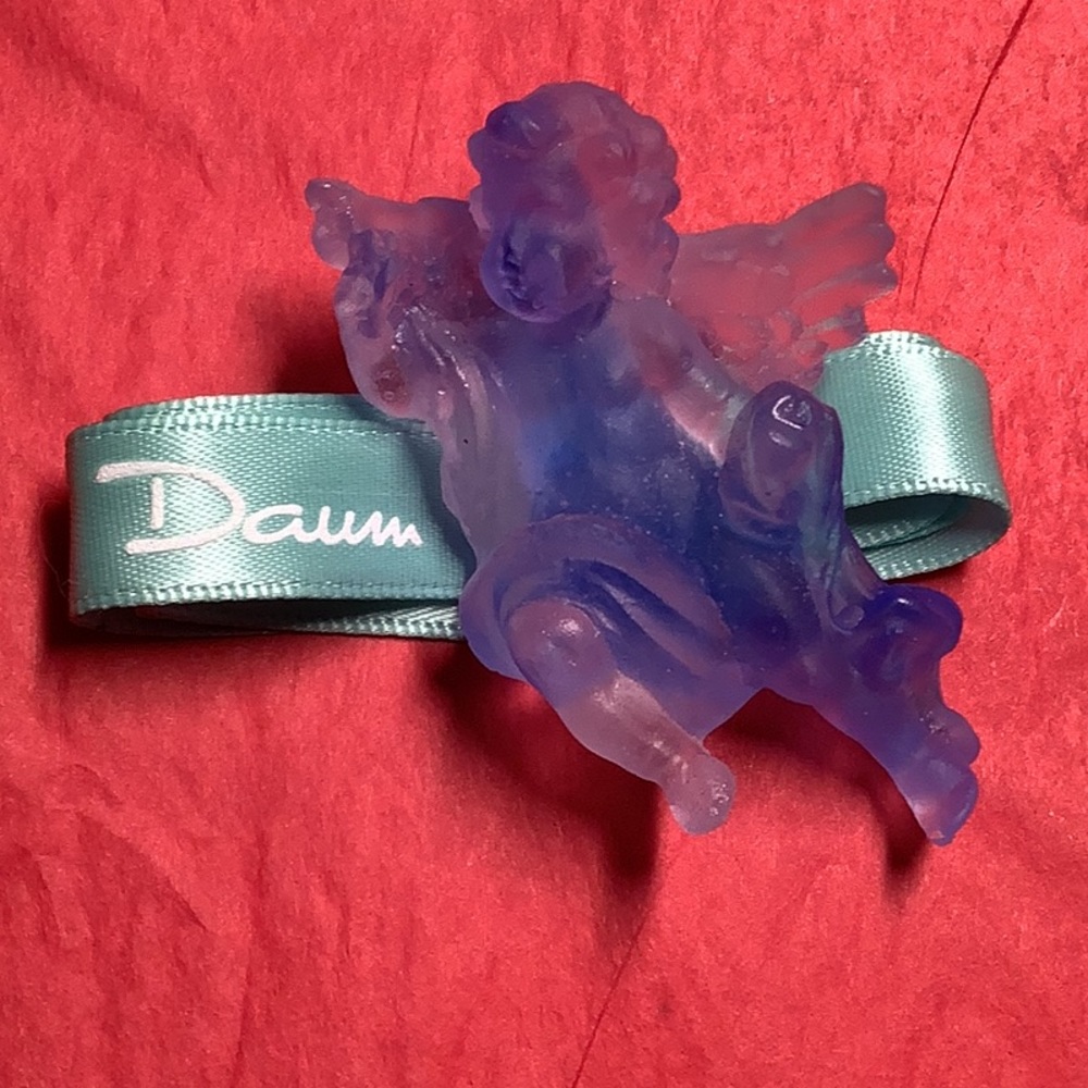 Daum Nancy Cherub Annual Christmas Ornament in opalescent blue/white